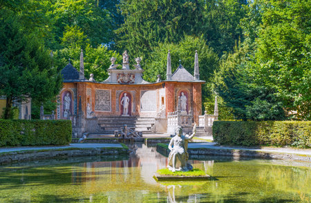 Salzburg, Austria - August 3, 2016: Architectures and sculptures in the garden of the Hellbrun...