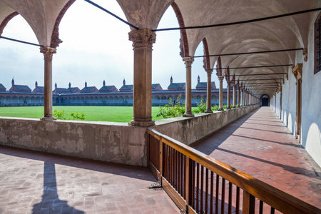 Italy, Pavia, the large cloister with the monks cells of the Charterhouseのeditorial素材