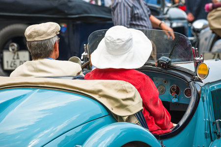 Turin, Italy -  June 24, 2010: A vintage car rally in San Carlo square, detailのeditorial素材