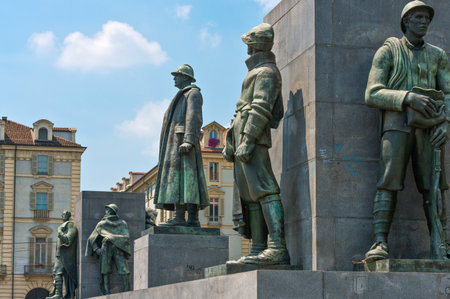 Italy,Turin, Piazza Castello, the monumental group in memory of  the Duca D'Aostaのeditorial素材