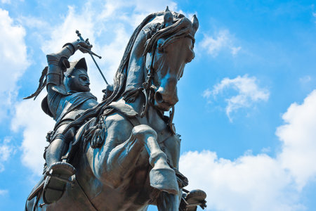Italy,Turin, the equestrian monument of  Emanuele Filiberto in San Carlo squareのeditorial素材