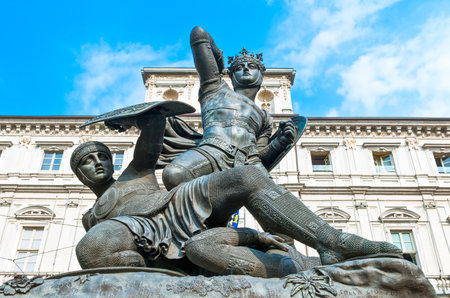 Italy,Turin, the monument of the Verde Earl in townhall squareのeditorial素材