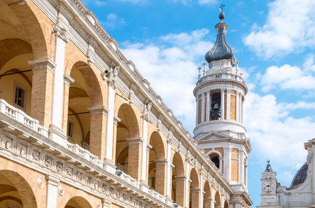 Loreto, Italy - March 19,2015: The Sanctuary of the Holy House, view of the Basilica bell tower and the Apostolic Palaceのeditorial素材