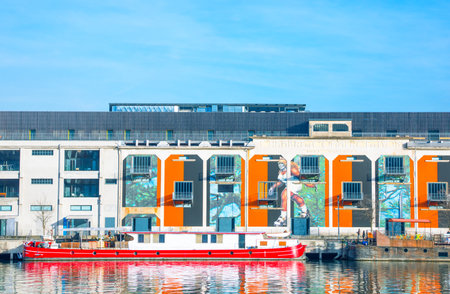 Lyon,  France - December 9, 2016: Confluence district, the Sucriere museum of modern art, on the Saone river bankのeditorial素材