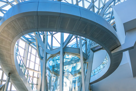 Lyon, France - December 10, 2016: Confluence district, the ultra moder architextures of the Confluence museum insideのeditorial素材