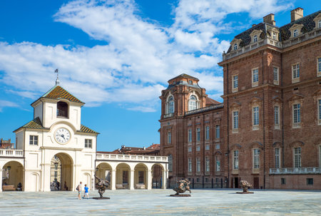 Venaria, Italy - June 19, 2014:  Royal Palace, the Main Courtyard with the clock towerのeditorial素材