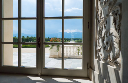Venaria, Italy - June 19, 2014:  Royal Palace, a window of the Great Galleryのeditorial素材