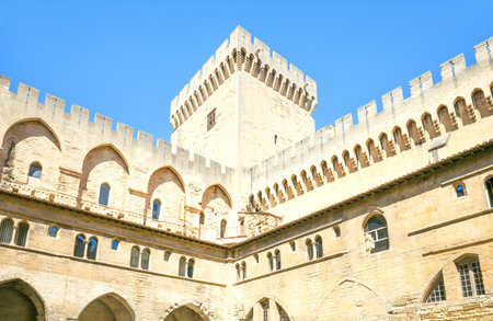 Avignon, France - August 25, 2016:  The courtyard of the Palace of the Popesのeditorial素材