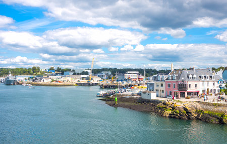 Concarneau, France - August 10, 2017: The fishermen harbor seen from the Ville Close rampartsのeditorial素材