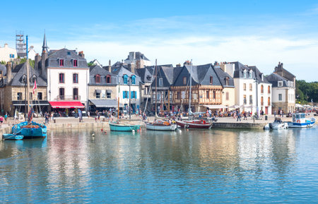 Auray, France - August 7, 2017: The ancient houses around the Saint Goustan harbor in the centre of the villageのeditorial素材