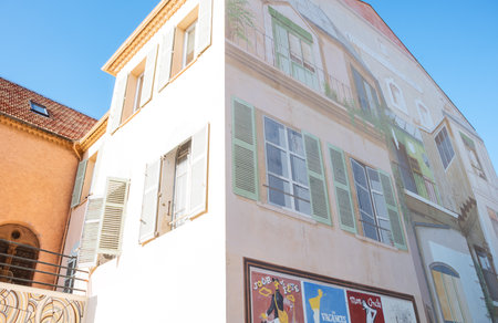 Cannes, France - November 21, 2017: The typical colorful houses of Le Sequet old townのeditorial素材