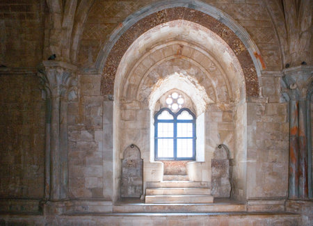 Castel Del Monte, Italy - July 20, 2006: A window in the inside of the Svevo castle built in the twelfth centuryのeditorial素材