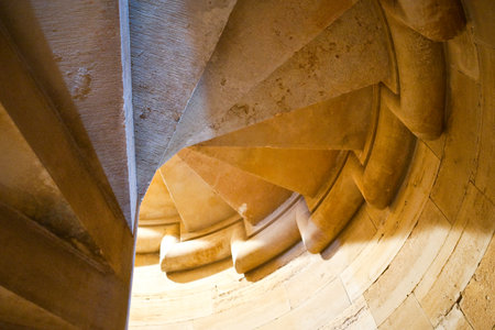 Castel Del Monte, Italy - July 20, 2006: Detail of a stair in the inside of the Svevo castle built...
