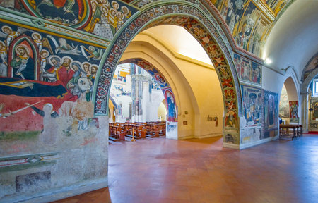 Galatina, Italy - August 14, 2010: The inside of the Basilica of St.Caterina D'Alessandria of the fourteenth century, with frescoes made by the Sienese and Giottesca school workersのeditorial素材