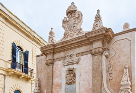 Gallipoli, Italy - April 16, 2010:  View of the Ellenistica fountain on the deafrontのeditorial素材