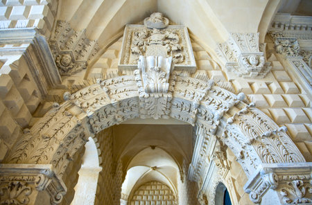 Lecce,  Italy - April 17, 2010:  Baroque sculptures in the Adorno palace courtyardのeditorial素材