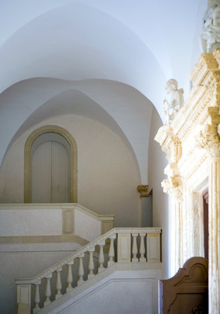 Santa Maria di Leuca, Italy - August 27, 2006: The entrance of the  Sanctuary of St. Mary of Finibus Terraeのeditorial素材