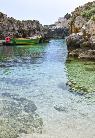 Castro, Italy, the Enea harbour under the villageの写真素材
