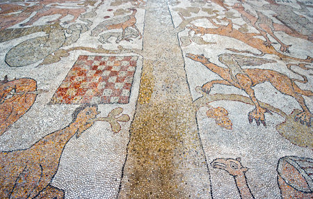 Otranto, Italy - April 11, 2010: The floor full of mosaics in the interior of the Cathedralのeditorial素材