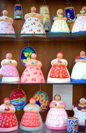 Otranto, Italy - August 28, 2006: Colored puppets of a craft shop in the old townのeditorial素材