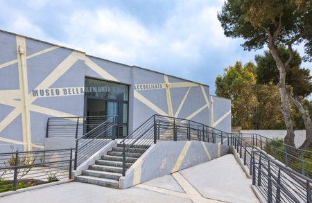 Santa Maria Al Bagno, Italy - April 16, 2010: The modern style entrance of the museum of holocaust memoryのeditorial素材