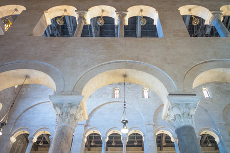 Bari, Italy - May 6, 2017: The architectures of the internal naves of the St Sabino Cathedralのeditorial素材