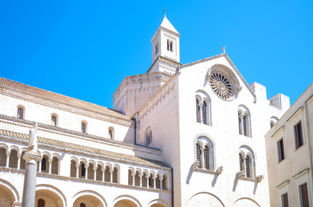 Bari, Italy, upward view of the side facade of the St Sabino Cathedralの写真素材