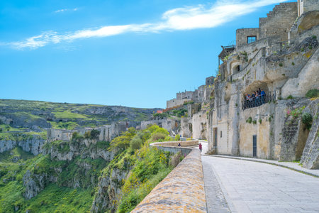 Matera, Italy - May 5, 2017:  Old town, view of the architectures of Sasso Gaveoso area over a slope of rocky ravineのeditorial素材