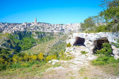 Matera, Italy, panorama of the old town seen from the Murgecchia areaの写真素材