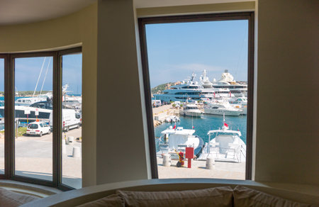 Porto Cervo, Italy - September 11, 2012: Sardinia island, luxury boats in the marina of the Yacht Clubのeditorial素材