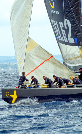 Trapani, Italy - October 2, 2005: Sicily island, scenes of the Louis Witton Cup race in the bay in front of the cityのeditorial素材