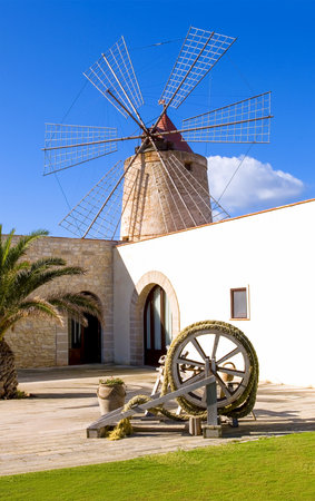 Trapani, Italy - October 2, 2005: Sicily island, the courtyard of the Old Mill hotelのeditorial素材