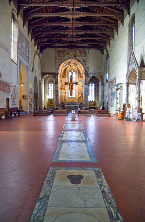 Arezzo, Italy - September 5, 2009: The inside of St. Francesco church with Piero Della Francesca's frescoesのeditorial素材