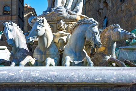Italy,Tuscany,Florence,Della Signoria square, detail of the Neptune fountainの写真素材