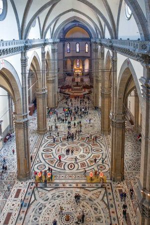 Florence, Italy - October 16, 2009: View from the top of the nave of St. Maria Novella cathedralのeditorial素材