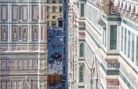 Florence, Italy - October 16, 2009: Detail of the Giotto's bell tower seen from the Cathedral terraceのeditorial素材