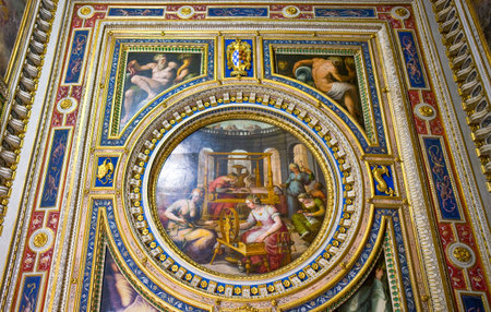 Florence, Italy - October 14, 2009: The paintings and decorations of the Palazzo Vecchio insideのeditorial素材