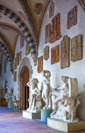 Florence, Italy - October 16, 2009: Sculptures in the Bargello pakace courtyardのeditorial素材