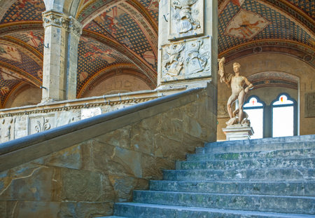Florence, Italy - October 16, 2009: Sculptures in the Bargello pakace courtyardのeditorial素材