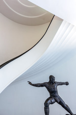 Florence, Italy - August 25, 2012:  A sculpture in the entrance hall of the  Artemio Franchi football stadium designed by Pier Luigi Nerviのeditorial素材
