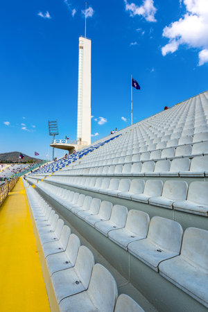 Florence, Italy - August 25, 2012:  The stand and the Maratona tower of the Artemio Franchi football stadium designed by Pier Luigi Nerviのeditorial素材