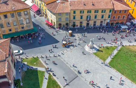 Pisa, Italy - August 23, 2012: The Dei Miracoli square seen from the Leaning Towerのeditorial素材