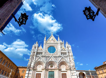 Italy, Siena, upward view of the Cathedral facadeのeditorial素材