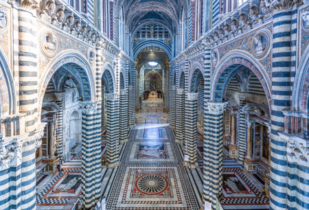 Siena, Italy - August 24, 2012: The famous inlays of colored marbles of the Cathedral's  floorのeditorial素材