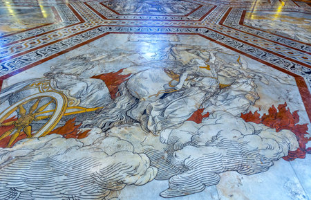 Siena, Italy - August 24, 2012: The famous inlays of colored marbles of the Cathedral's  floorのeditorial素材