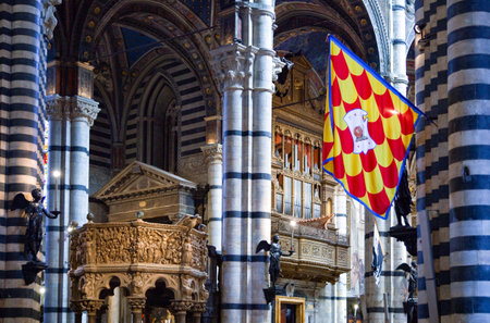 Siena, Italy - June 20, 2009: The marble columns of the Cathedral's naveのeditorial素材