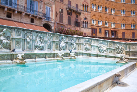 Italy,Tuscany,Siena,Del Campo square, the  Gaia fountain by Jacopo Della Querciaの写真素材
