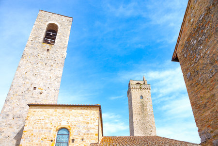 San Giminiano, Italy, the famous medieval towers of the old town, seen from Delle Erbe squareのeditorial素材