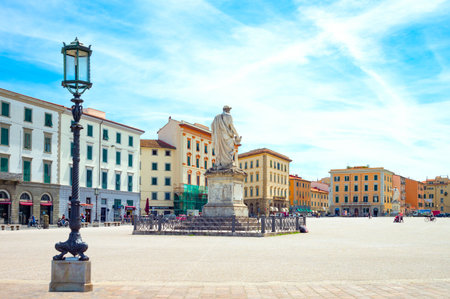Livorno, Italy -May 25,2016: View of the great Della Repubblica square with the monumwnt to Leopoldo IIのeditorial素材