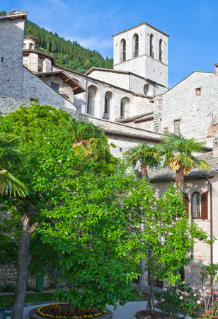 Italy,Umbria,Gubbio,the bell tower of the Cathedralの写真素材